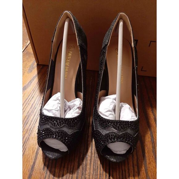 New Size 5 Dream Pairs Black Divine01 Peep Toe High Stiletto Heels Pump Shoes - Picture 7 of 9